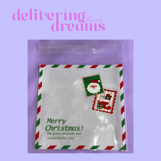 Bolsas Celofan Merry Christmas Santa Claus Stamps - Paquete de 10 bolsitas