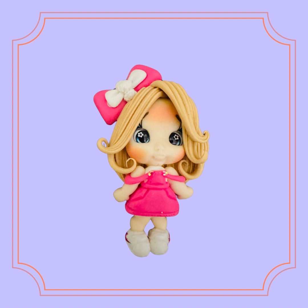 Blonde Hair with fucha dress Clay Doll