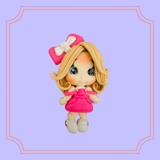 Blonde Hair with fucha dress Clay Doll