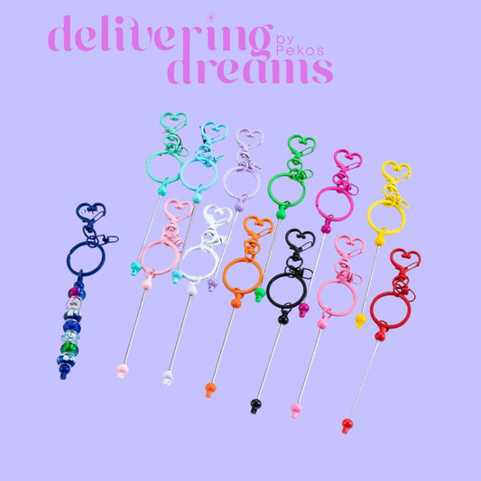 Beadable Metal Keychain with Bar and Heart Shape Clasp in Solid Color (se envían en colores surtidos)