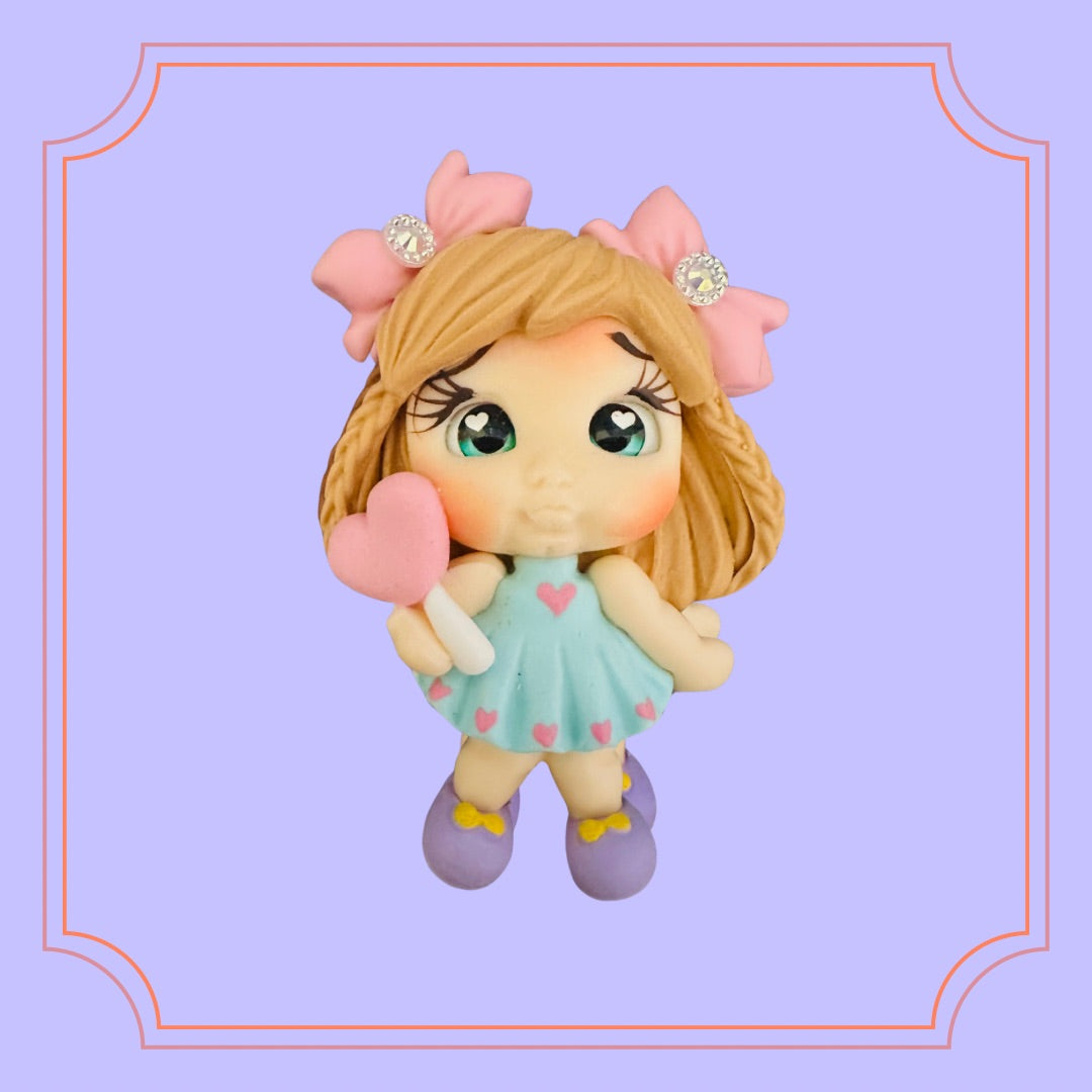 Heart Lollipop Blue Clay Doll