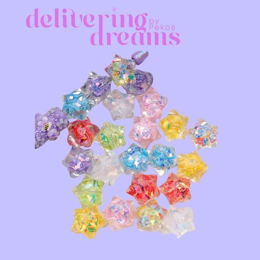 Star Acrylic Beads Mini Colorful Flowers Flakes Inside Clear 22MM - Ea