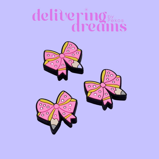 Luminous Cute Pink Bowknots with Pencil Mini White Stars Teacher School