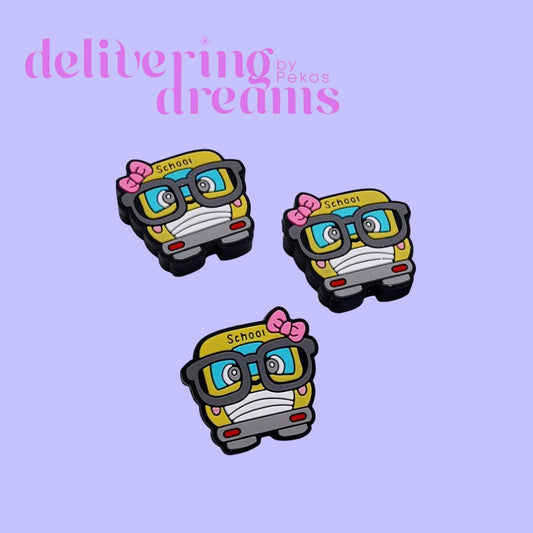 Luminous Cute School Bus with Glasses Pink Bowknot
