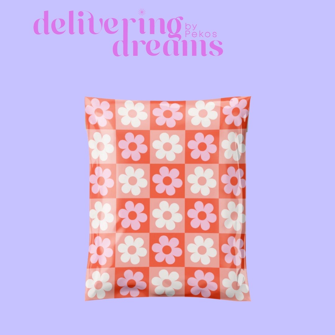 Checked Flower Pink & White 10 x 13 Bolsa de Envio - Paquete de 10