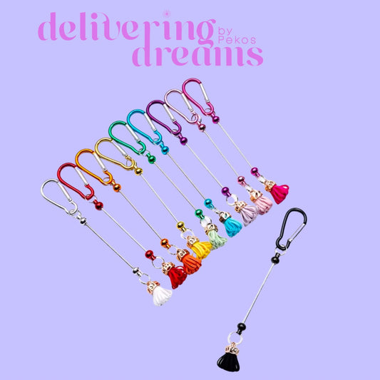 Beadable Carabiner Keychain with Bar Metal Cute Tassels