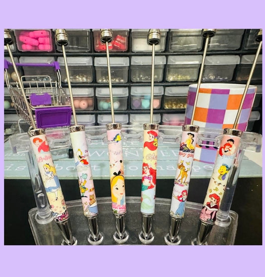 Cute Characters Beadable Pens - Escoge entre Ariel y sus amigos o Alicia y sus amigos - Paquete de 5 bolígrafos