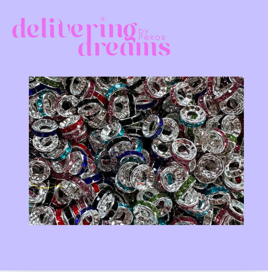 Colored 10mm Wide Hole Rhinestone Spacers - Paquete de 20