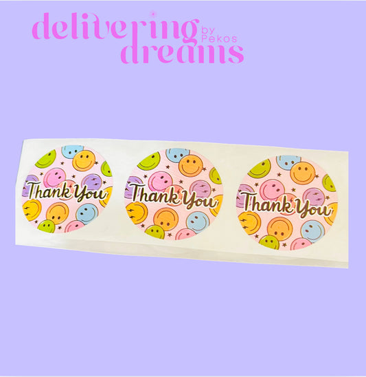 Happy Face Thank You Sticker 1”