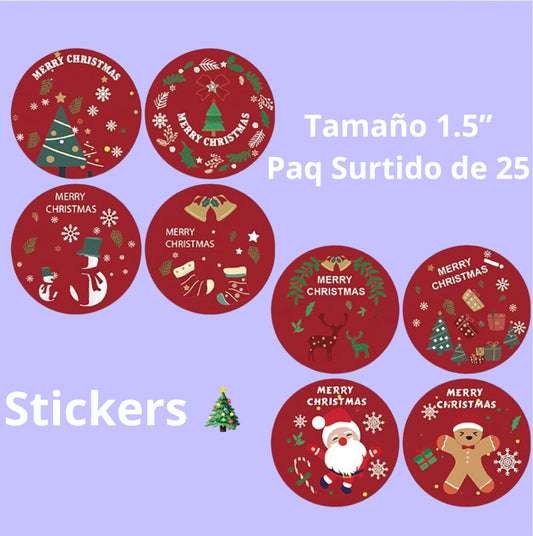 Christmas 🎄 Red Stickers - Paquete de 25 - 1.5”