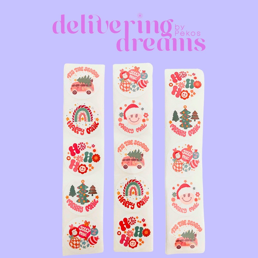 Happy Mail Holidays Stickers 2" - Paquete de 10