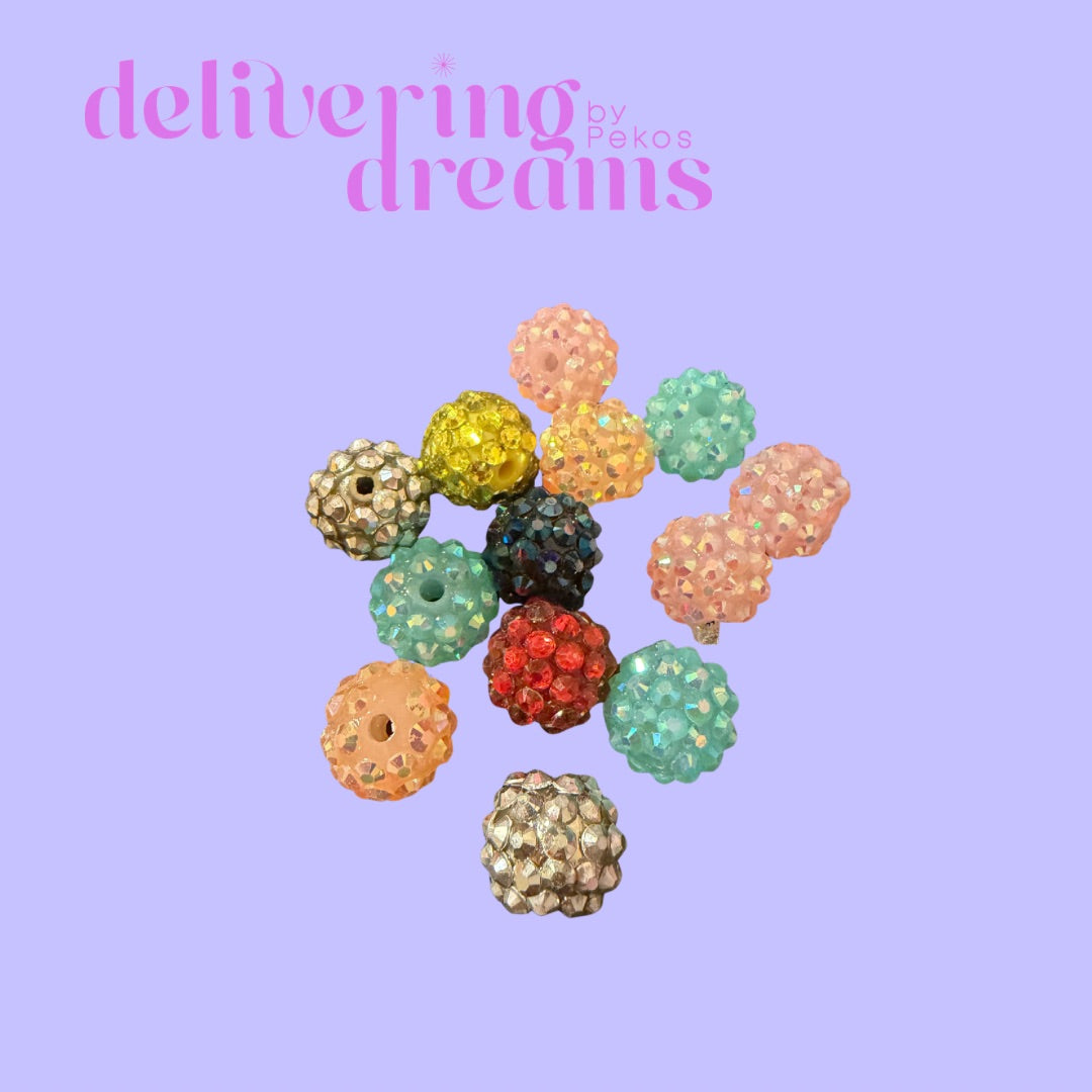 Acrylic Rhinestone Beads, 14mm - Paquete de 15 Mix Colors