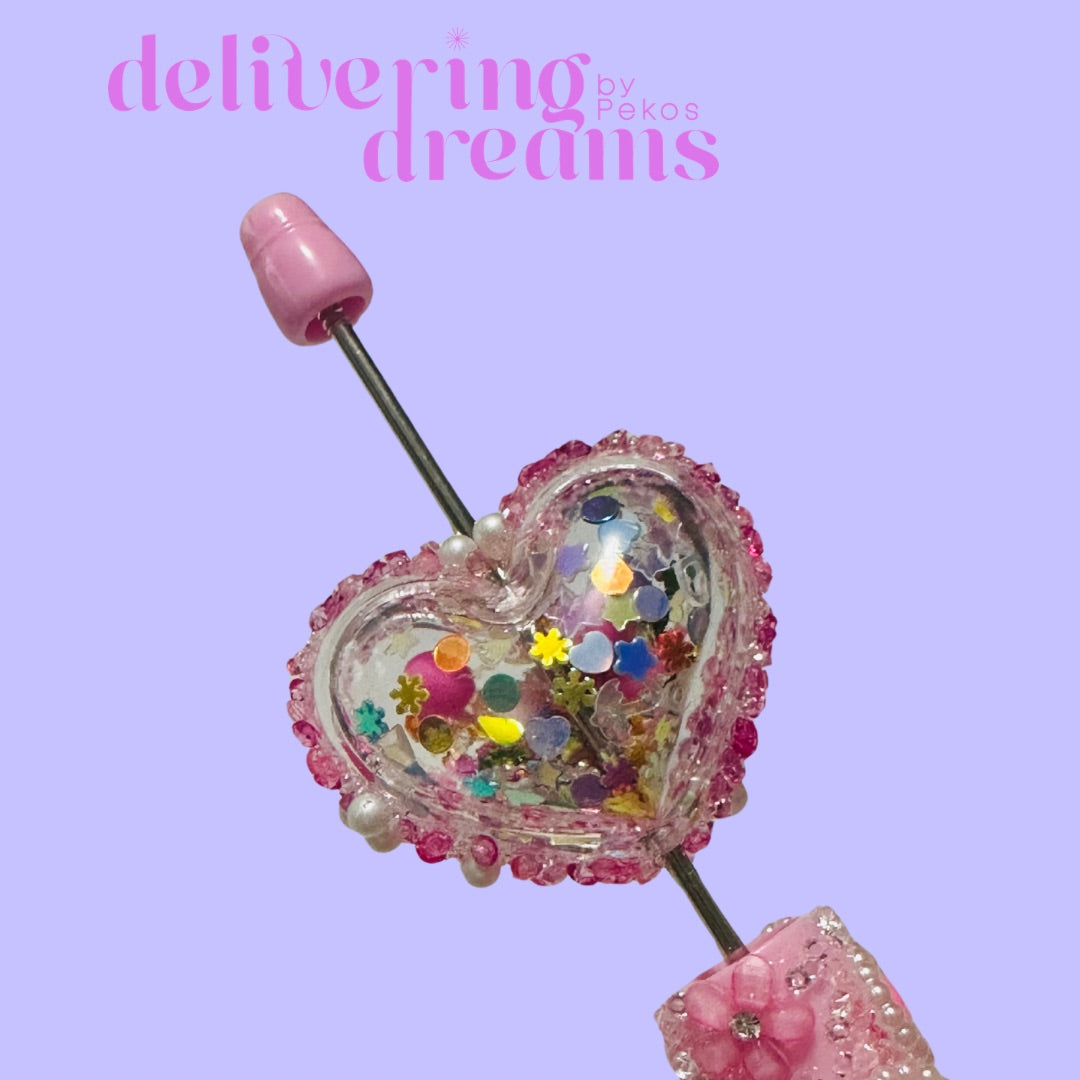 Clear Hollow Heart Shake Acrilic with colorful Confetti - EA