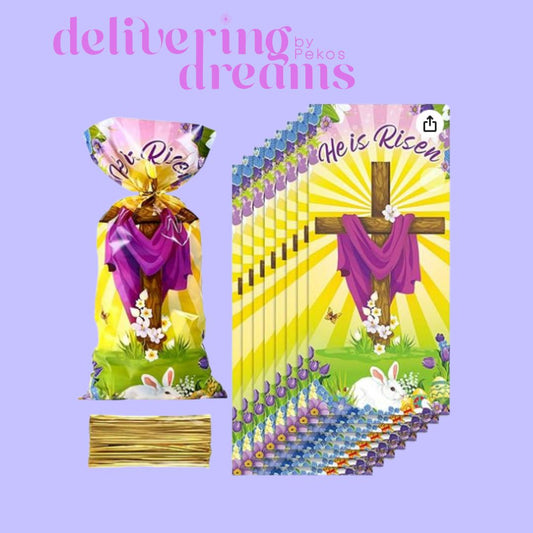 Easter He is Risen Cellophan Bags 10 x 5 - Paquete de 10