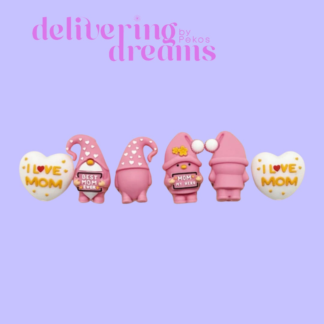 3D Mother's Day Mom Mama White Heart Pink Duck Gnome - Set de 3