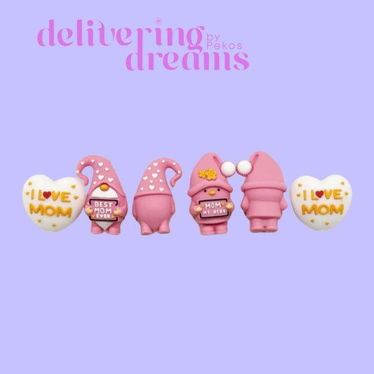 3D Mother's Day Mom Mama White Heart Pink Duck Gnome - Set de 3