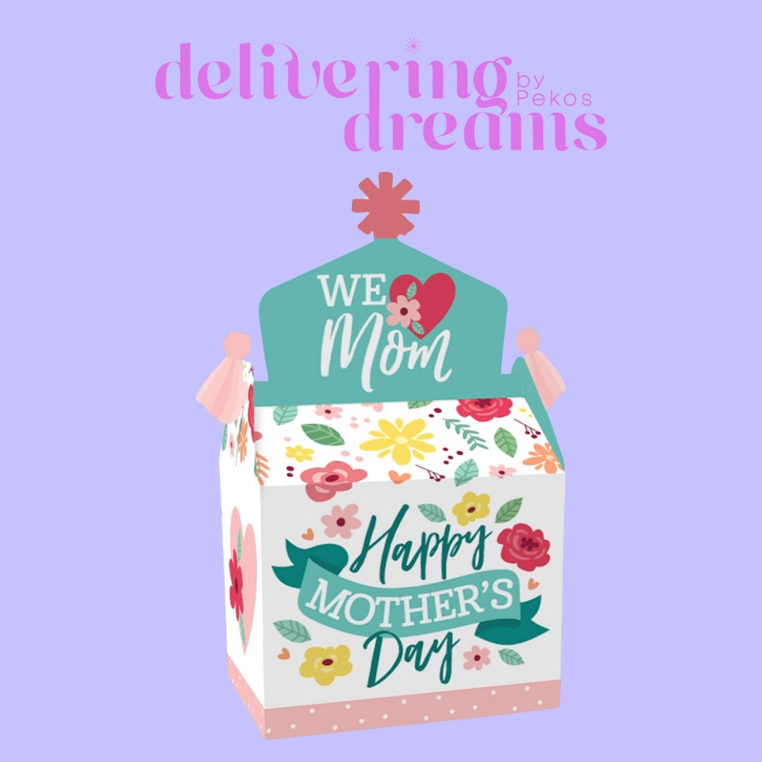 "We love Mom" Caja Colorida con diseños de flores