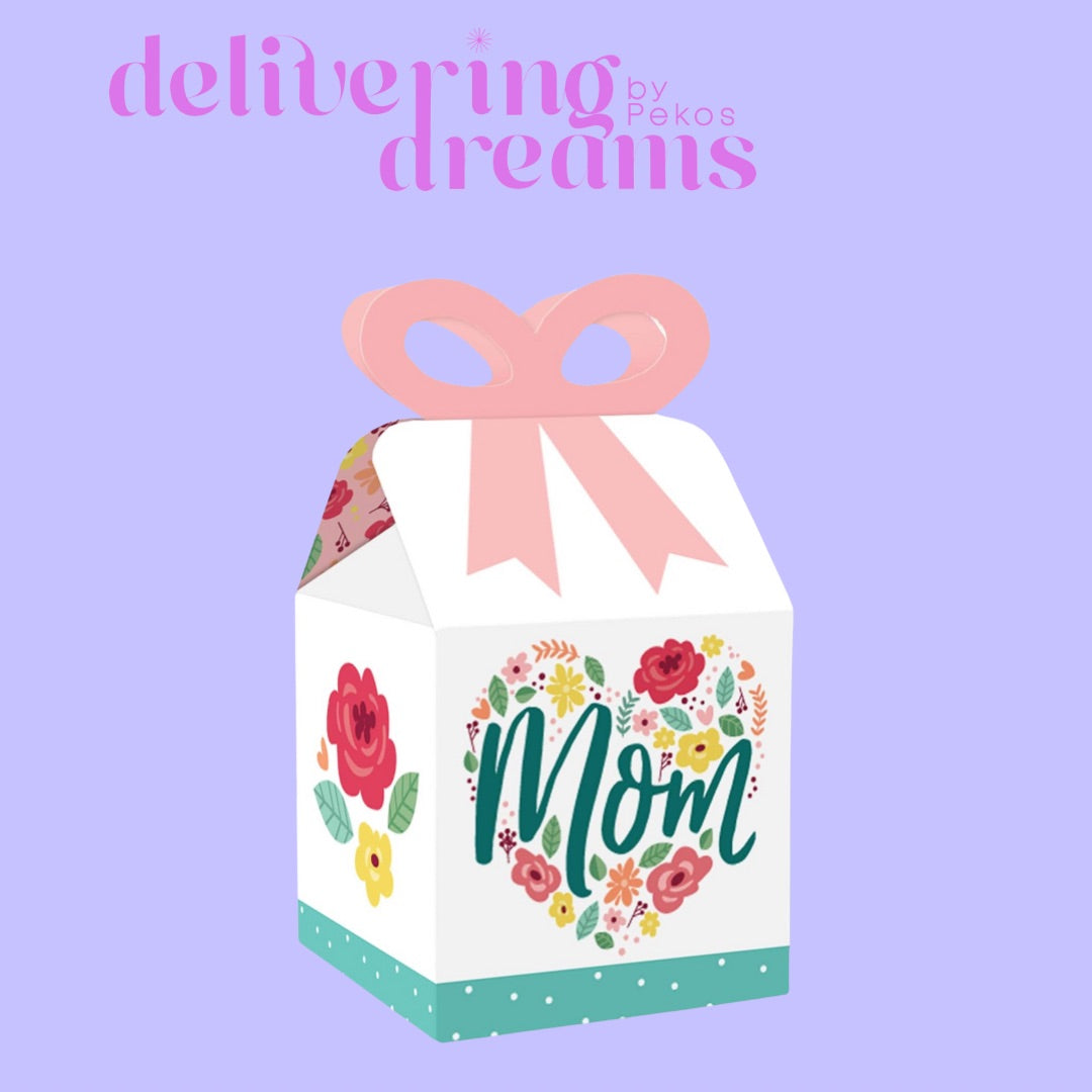 "Mom" Caja cuadrada con diseños de flores