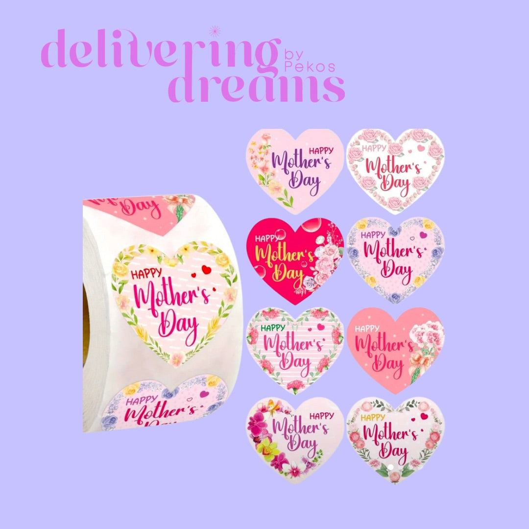 Happy Mother’s Day Heart 1” Stickers- Paquete de 20