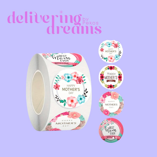 Happy Mother’s Day Round 1” Stickers- Paquete de 20