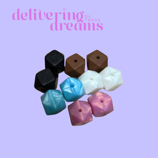 14mm Pearl Hexagon Mix Colors - Paq of 10