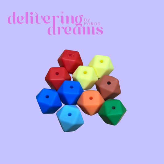 14mm Hexagon Beads Solid Colors Mix - Paq of 10