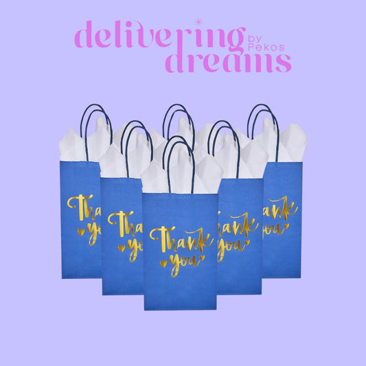 Small Thank You Bags - Tamaño 9 x 3” - Paquete de 5 - Escoge color