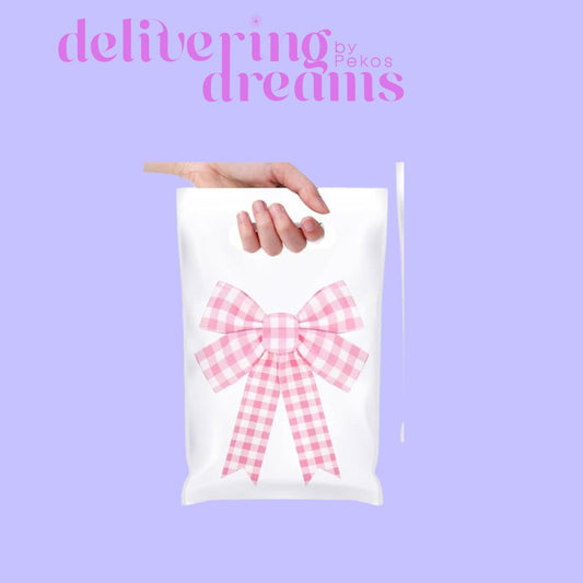 Pink Plaid Bow Bags Coquette - Paquete de 10 - Tamaño 6.5 x 9.8”