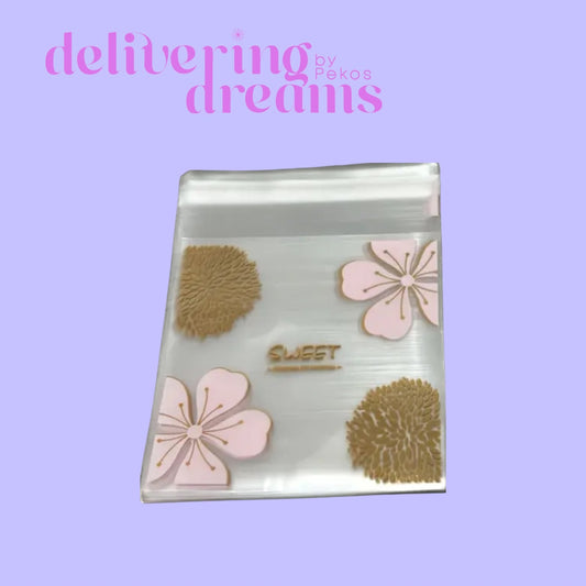 Bolsas de celofán con diseño de flores de cerezo - Paquete de 10 - Tamaño 5” x 4”