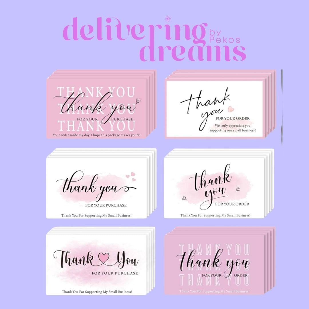Pink & White Thank You Card Set - Paquete de 12