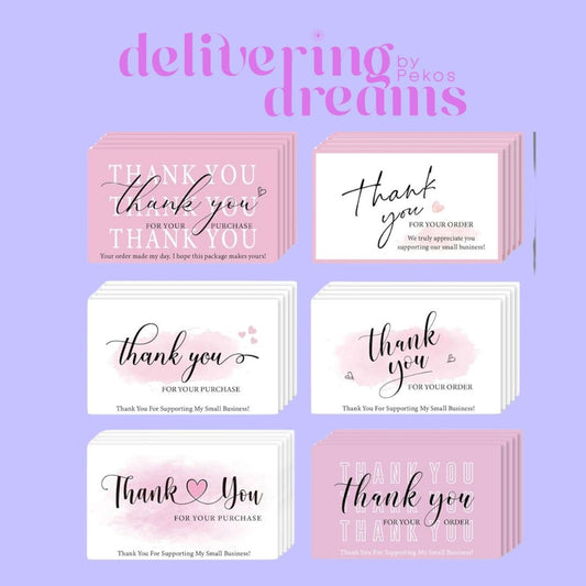 Pink & White Thank You Card Set - Paquete de 12