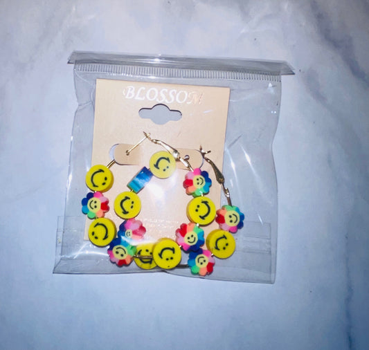 Emoji Smile Beaded Hoop Earrings (2x $1.00)
