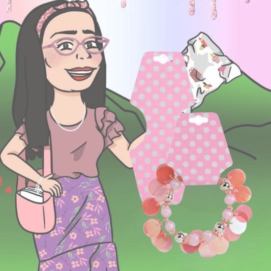 Necklace Foldover Pink with white polka dots Self Adhesive - Paquete de 10