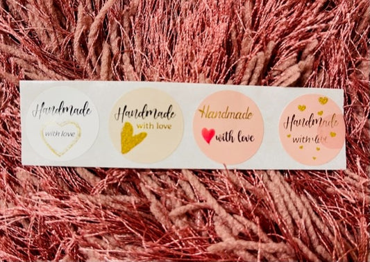 Handmade with Love Round Stickers 1" - Paquete de 20