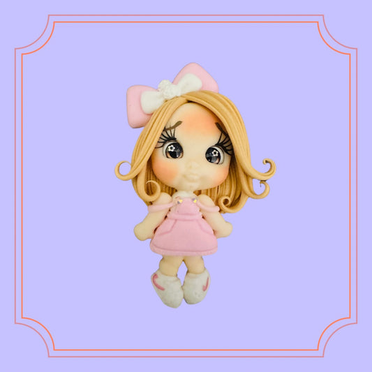 Pink Ribbon Blonde Clay Doll