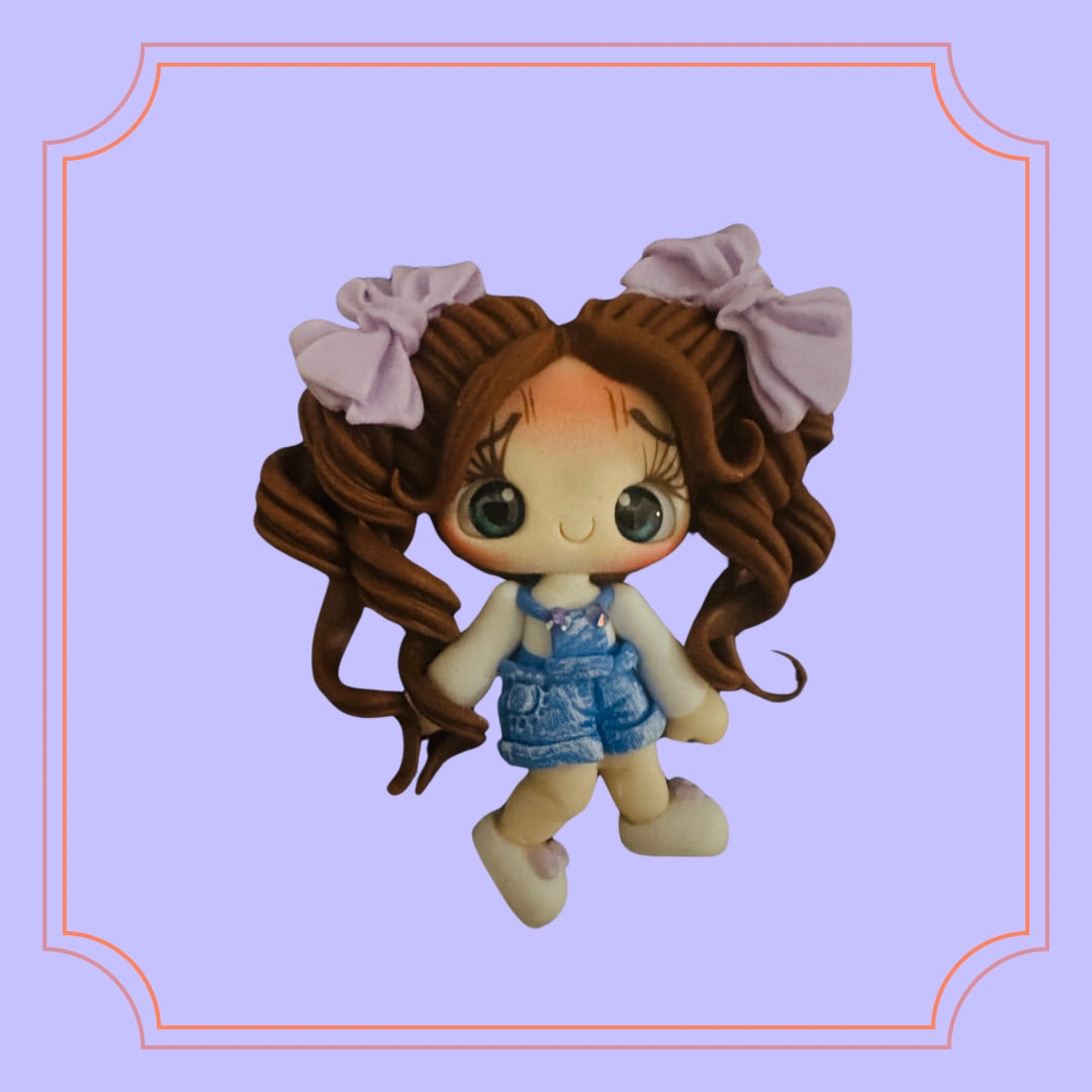 Purple Ribbons Pony Tails Clay Doll