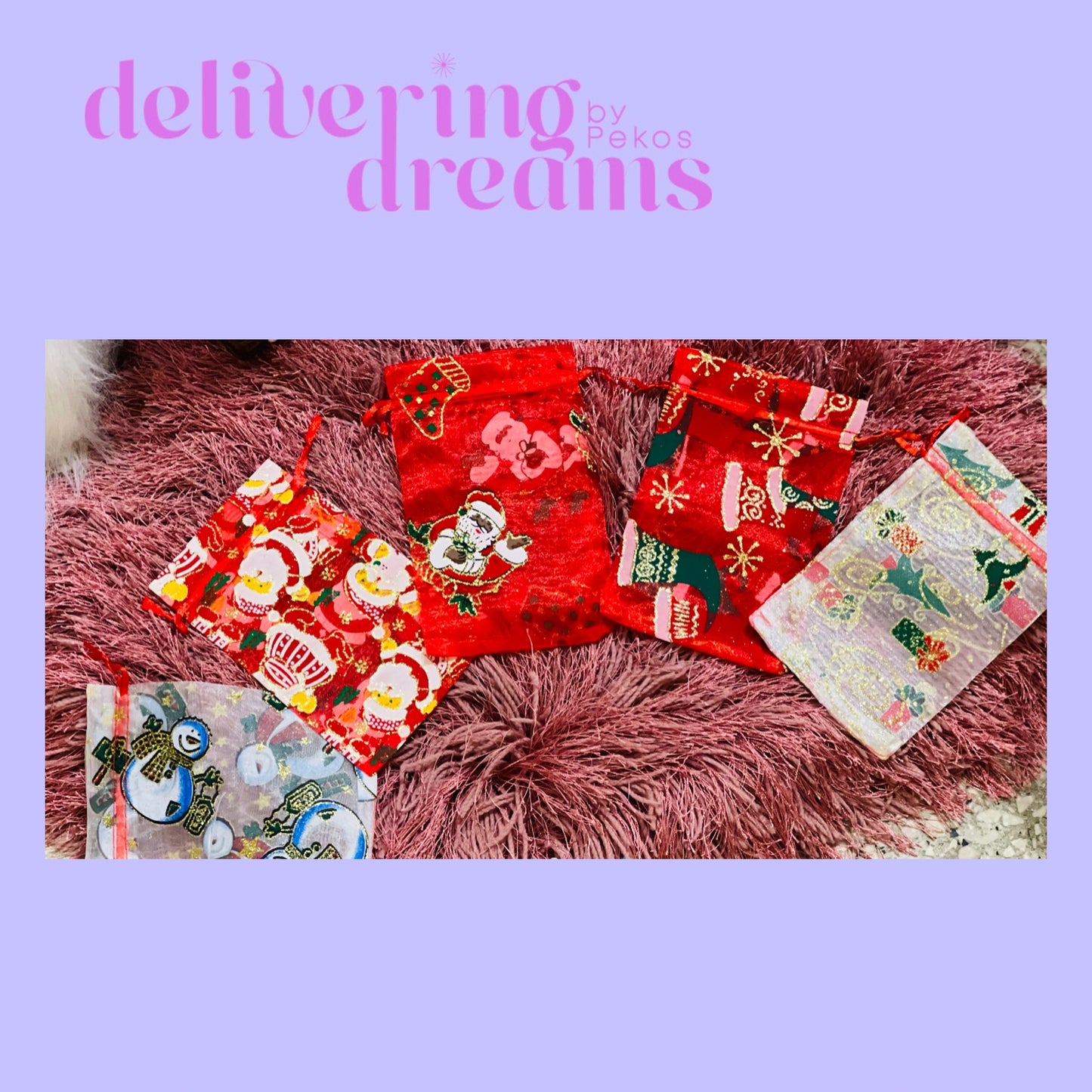 Christmas Organza Bags - Paquete de 5 bolsitas