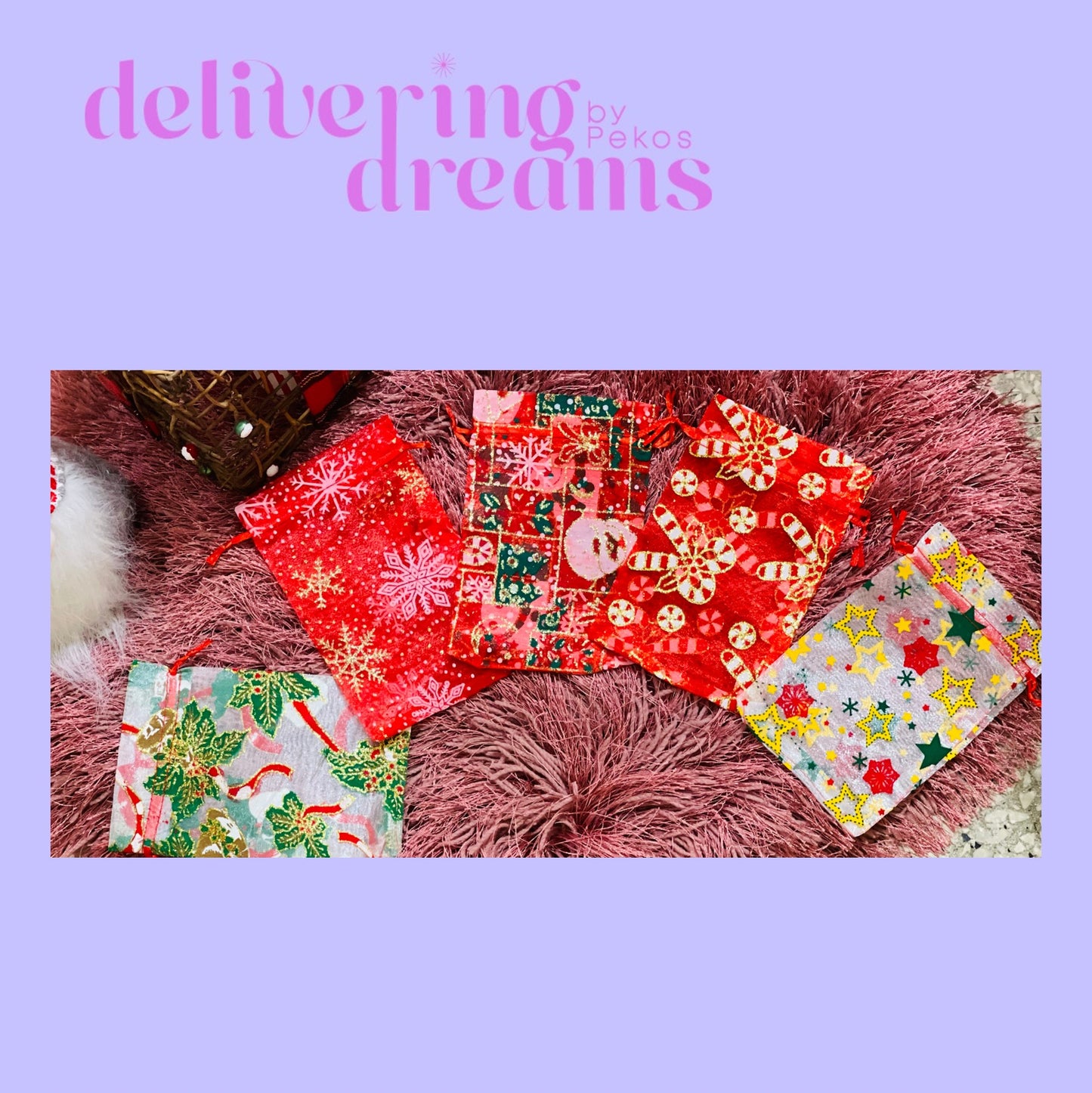 Christmas Organza Bags - Paquete de 5 bolsitas
