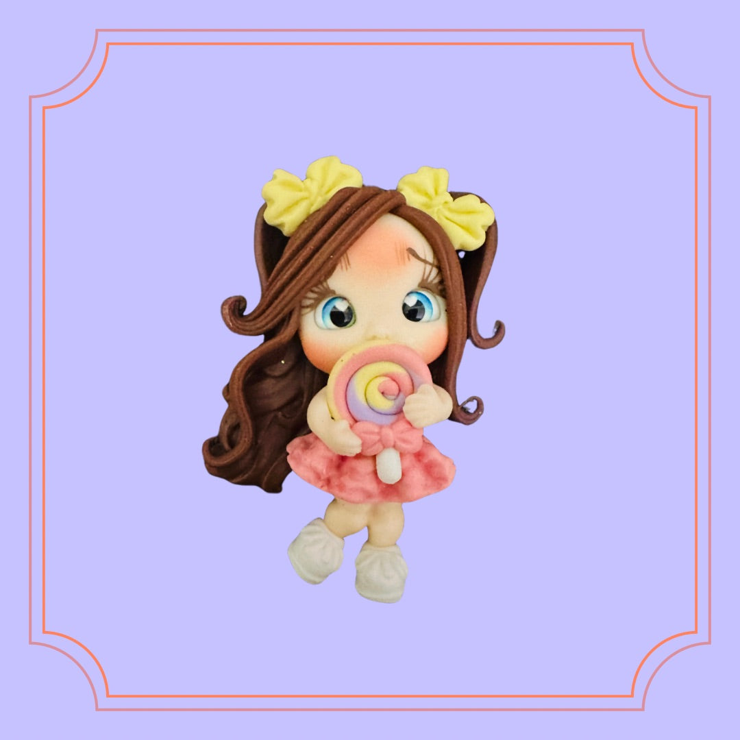 Pink Clay Doll with Pony Tails & Lollipop 🍭