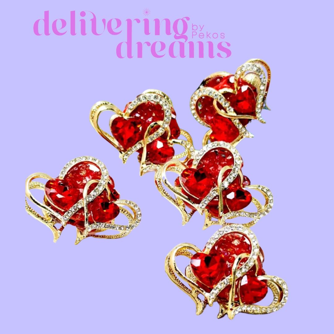 Bling Bling Fancy Gold Hearts with clear rhinestones