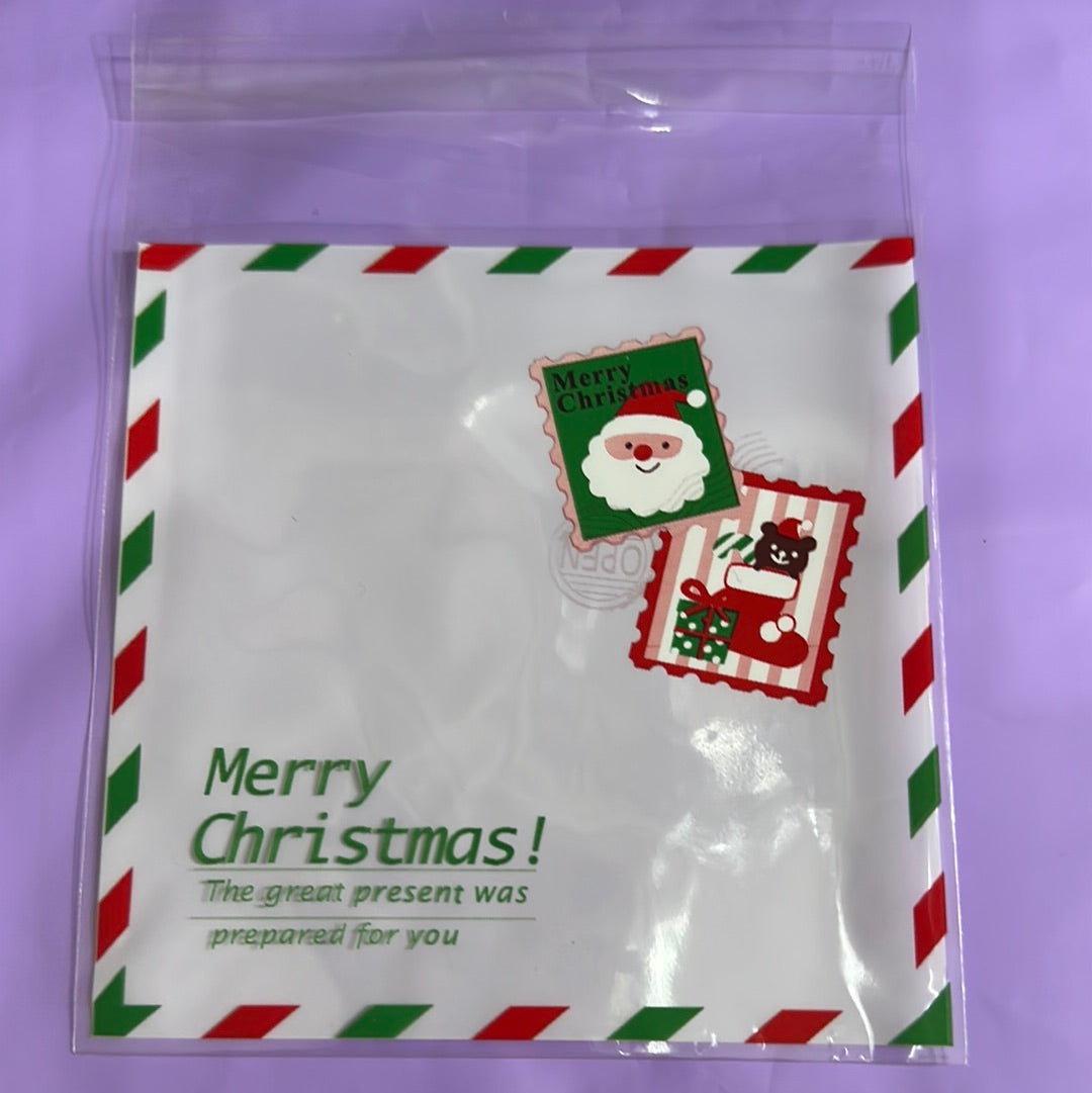 Bolsas Celofan Merry Christmas Santa Claus Stamps