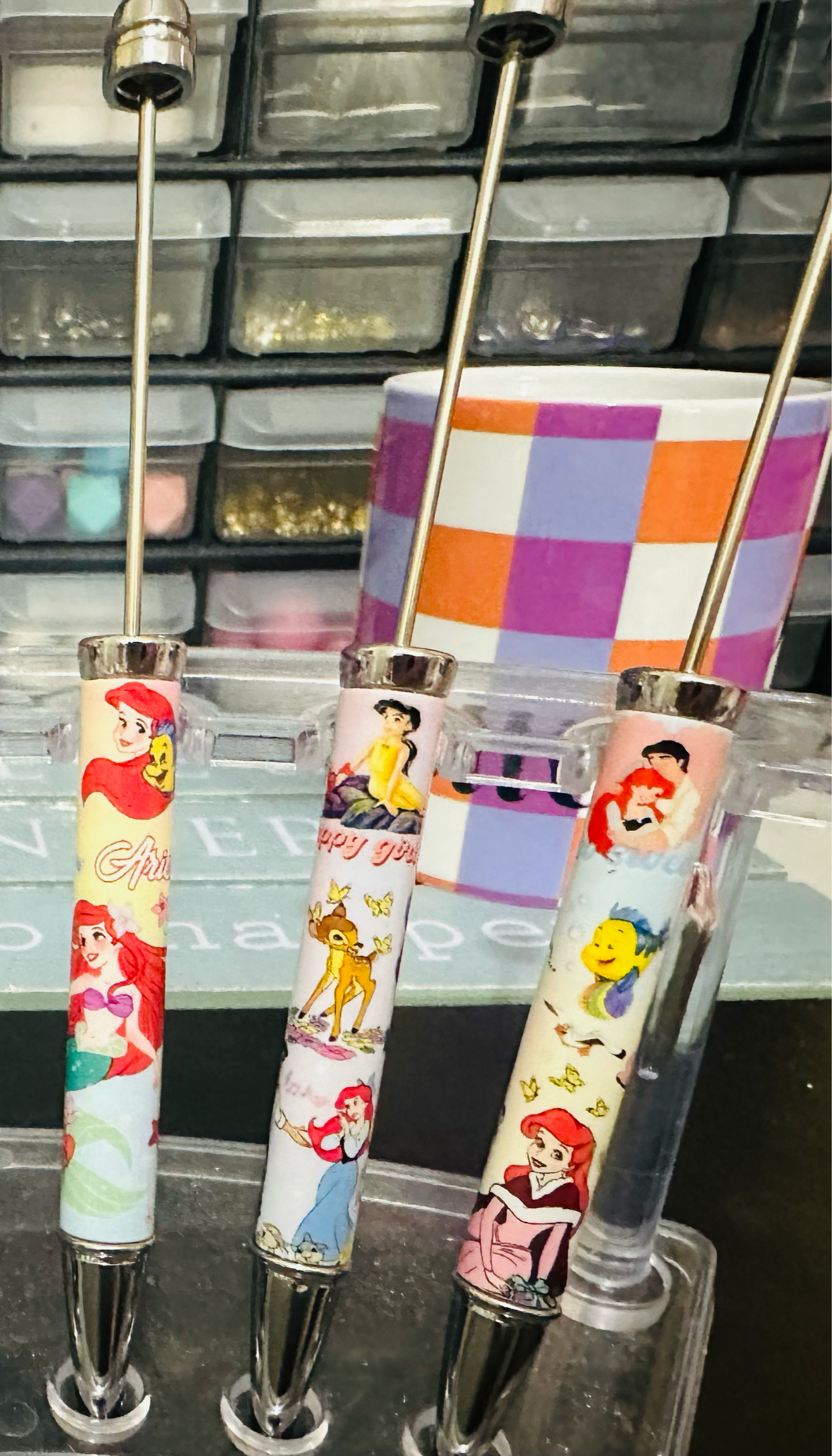 Plastic Beadable Pens with Disney Character  Prints