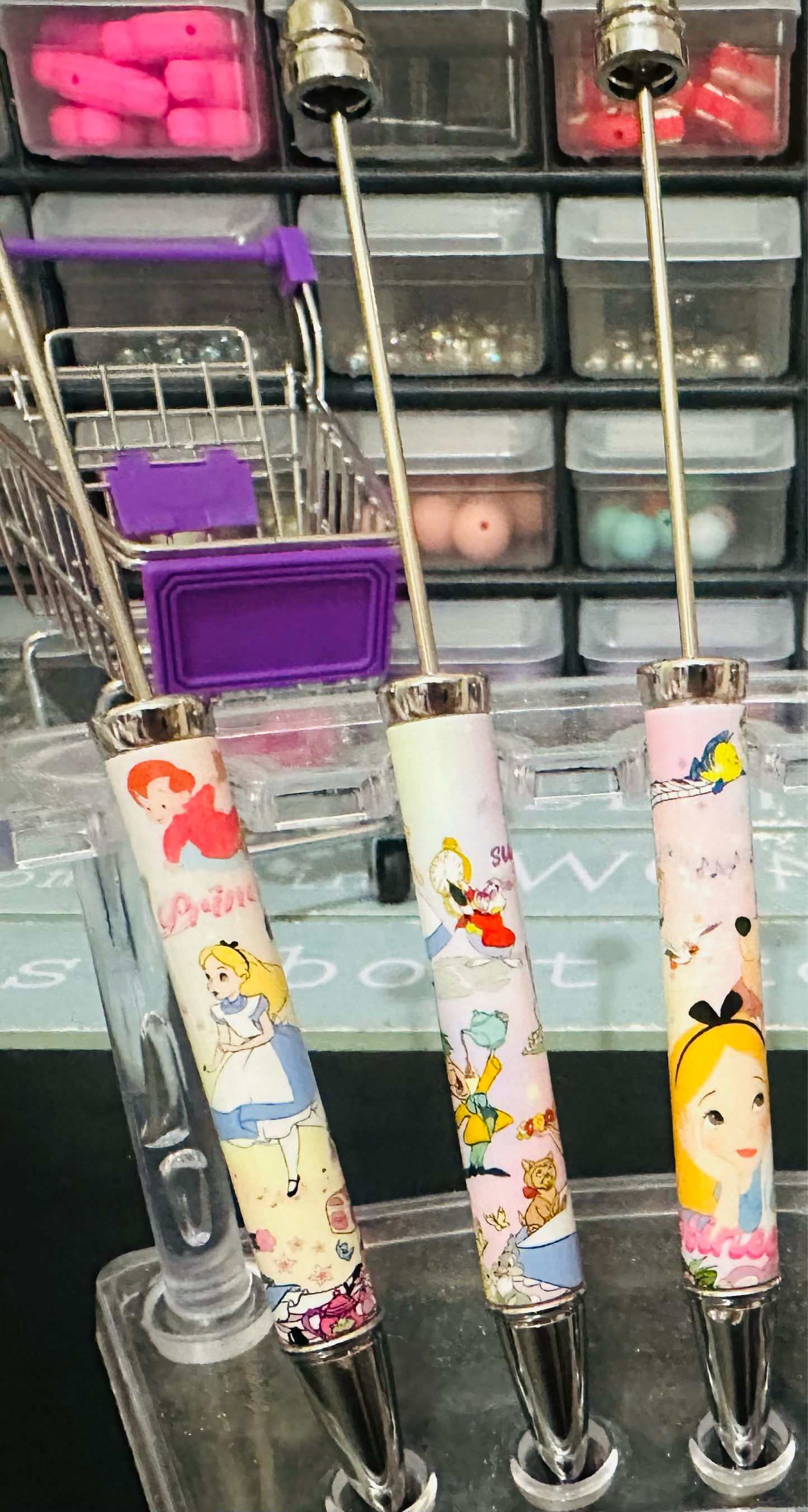 Plastic Beadable Pens with Disney Character  Prints