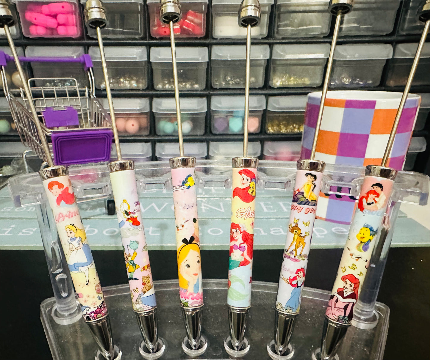 Plastic Beadable Pens with Disney Character  Prints