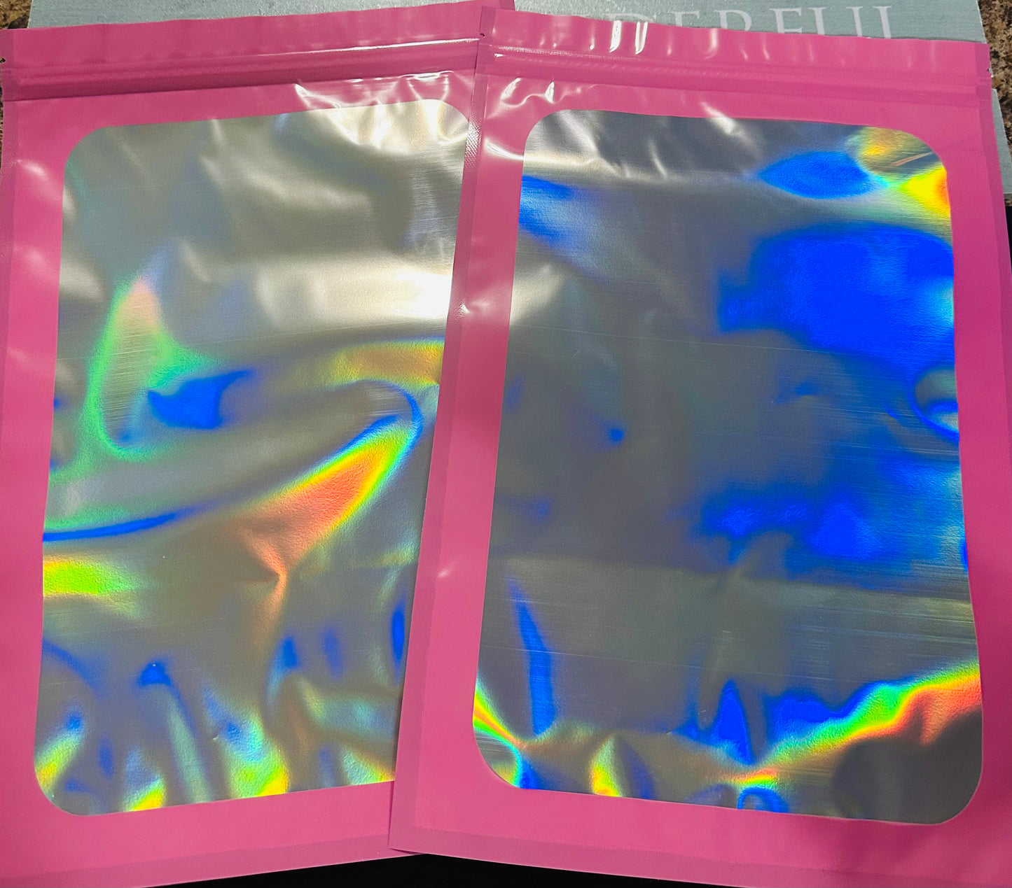 Bolsas de Empaque Mini Holográficas con Cierre Ziplock - Paquete de 10 - Tamaño 7.87 x 11.81”