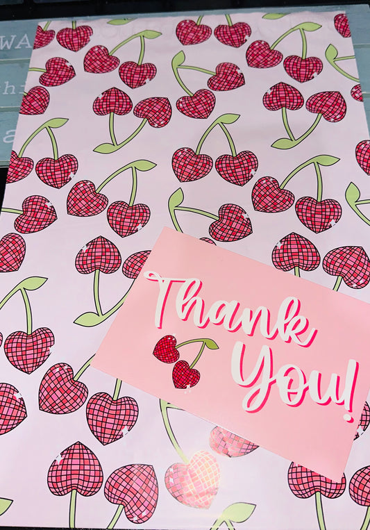 Pink Cherry Hearts 10 x 13 + Thank You Cards 4 x 6 - Paquete de 20