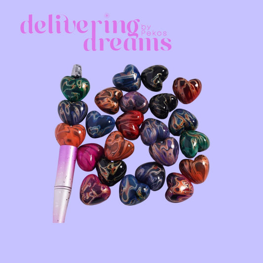 Acrylic Beads Heart Shape with Water Marbling, 18-20MM-Paquete de 5