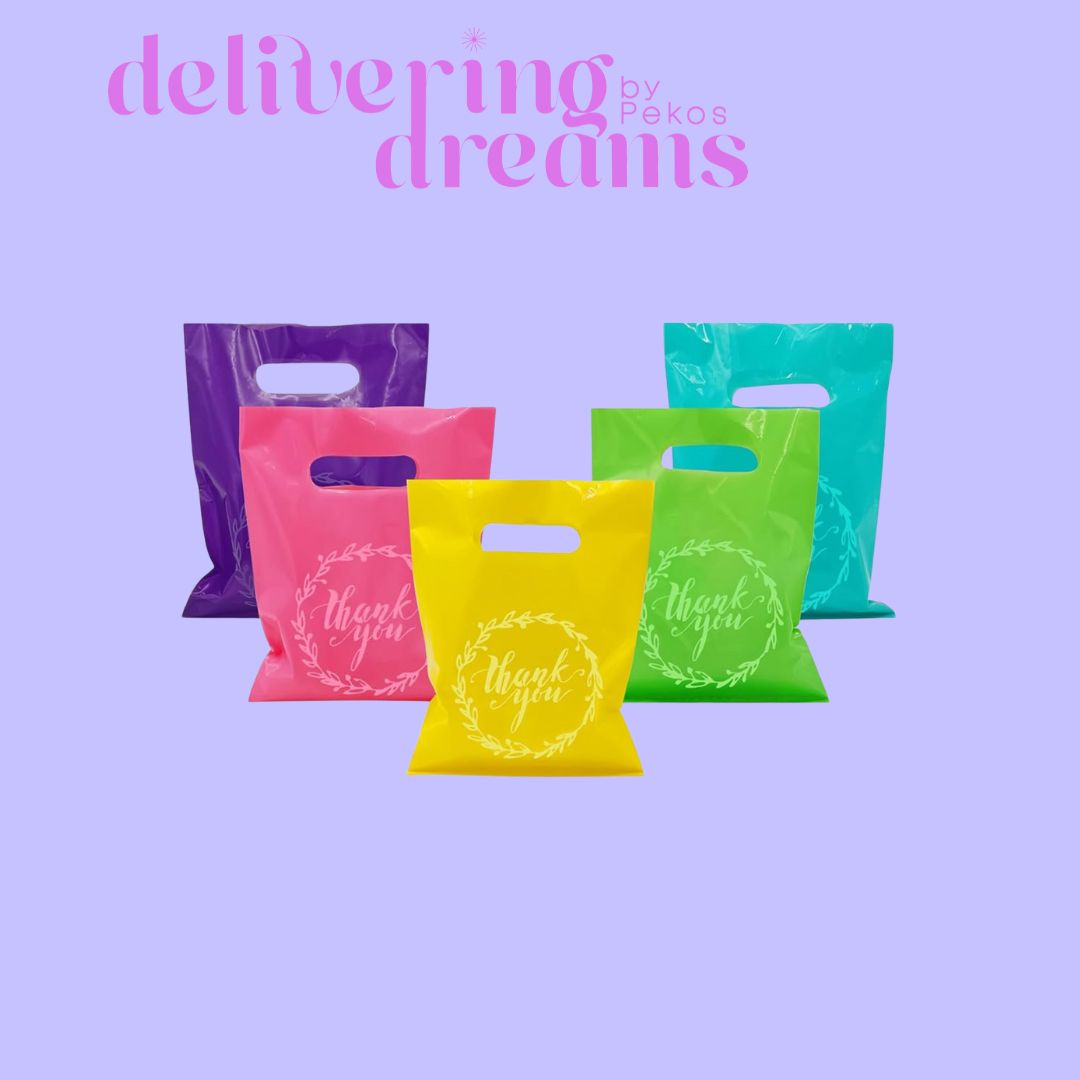 Thank You Merchandise Bags Bright Colors - Paquete de 10 - Tamaño 6.3 x 7.8”