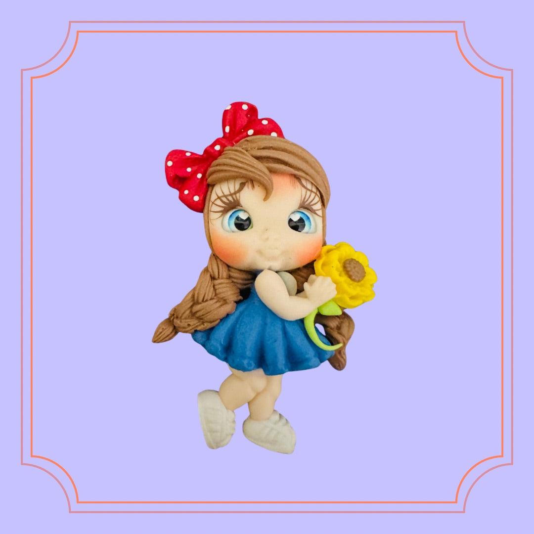 Red Ribbon with Blue Dress Clay Doll