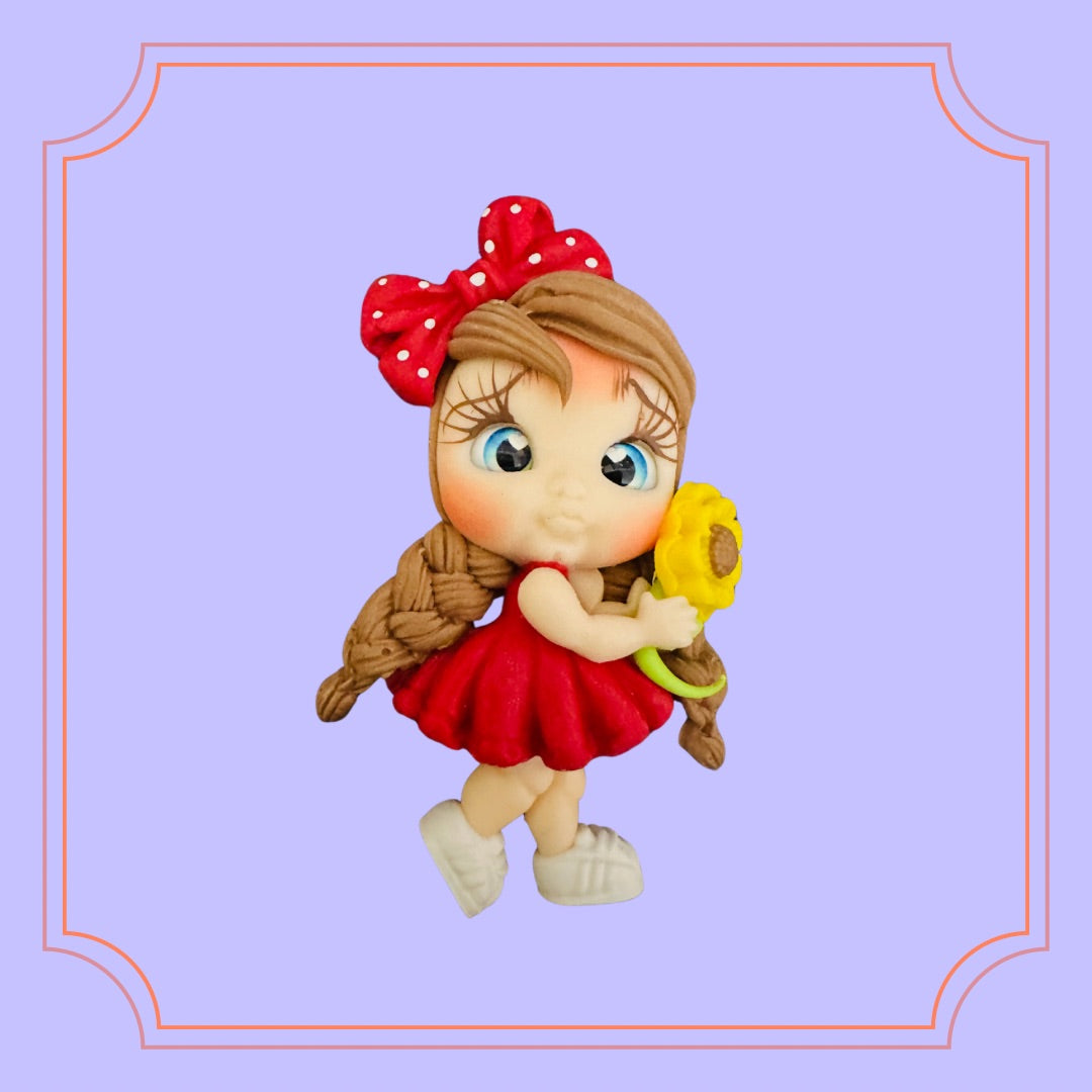 Red Ribbon with Red Dress Clay Doll